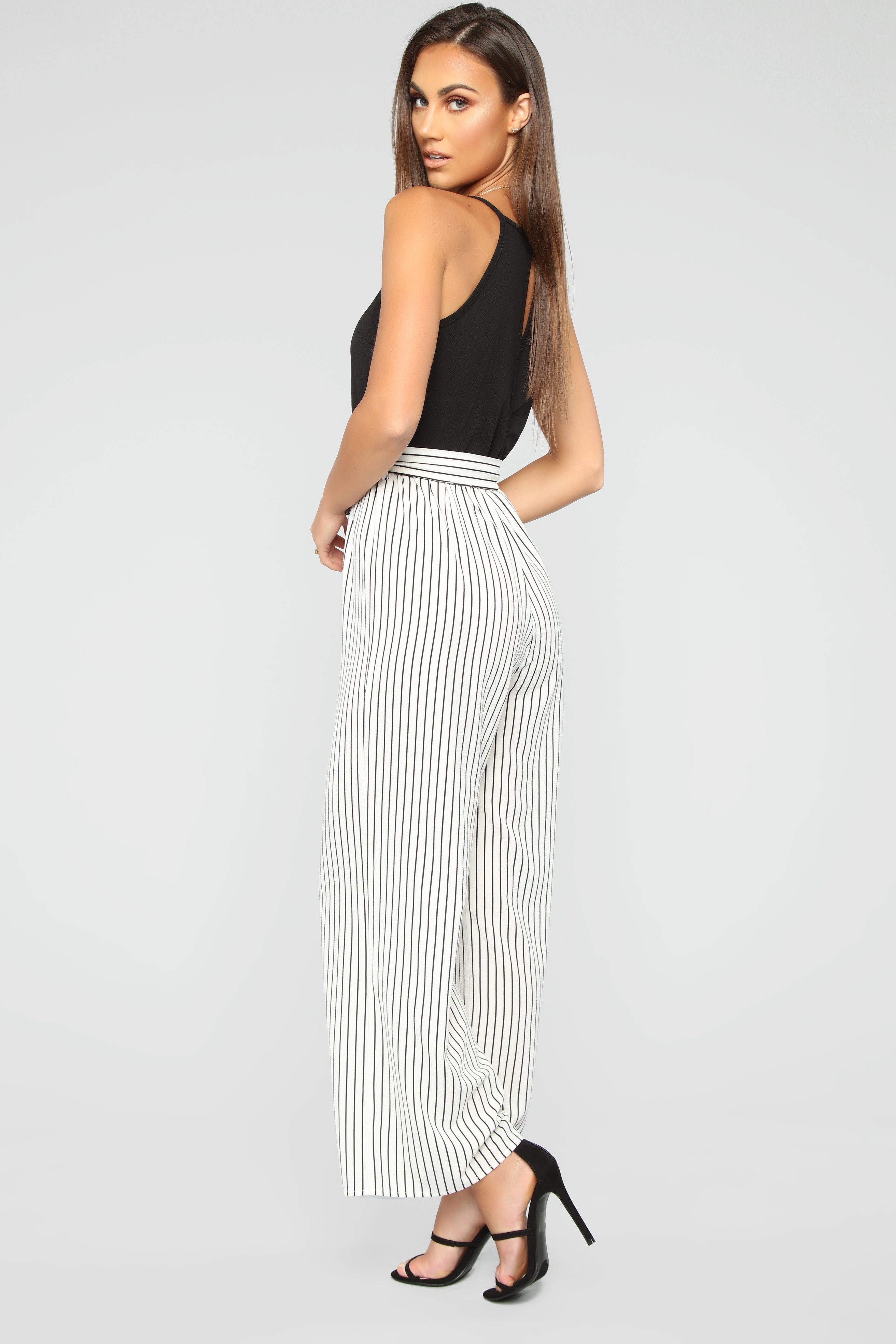 See The Sights Stripe Jumpsuit - Off White/Black – Fashion Nova