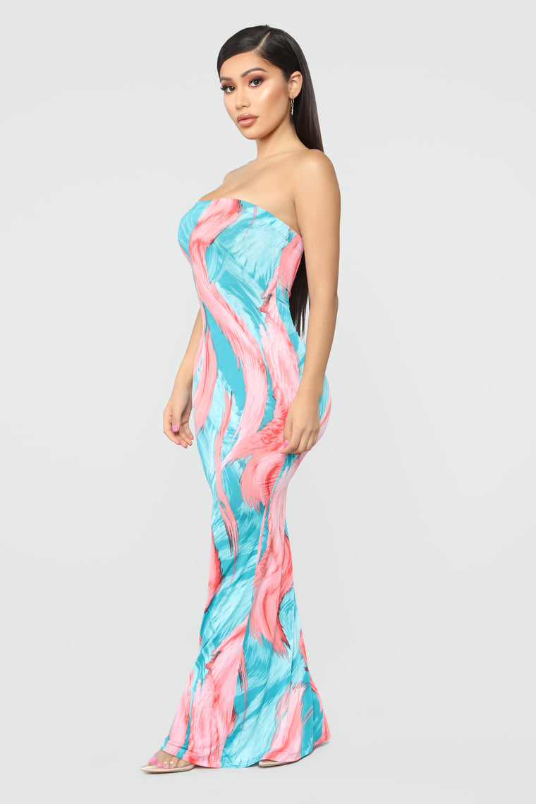 Modern Art Tube Maxi Dress - Jade/Coral – Fashion Nova