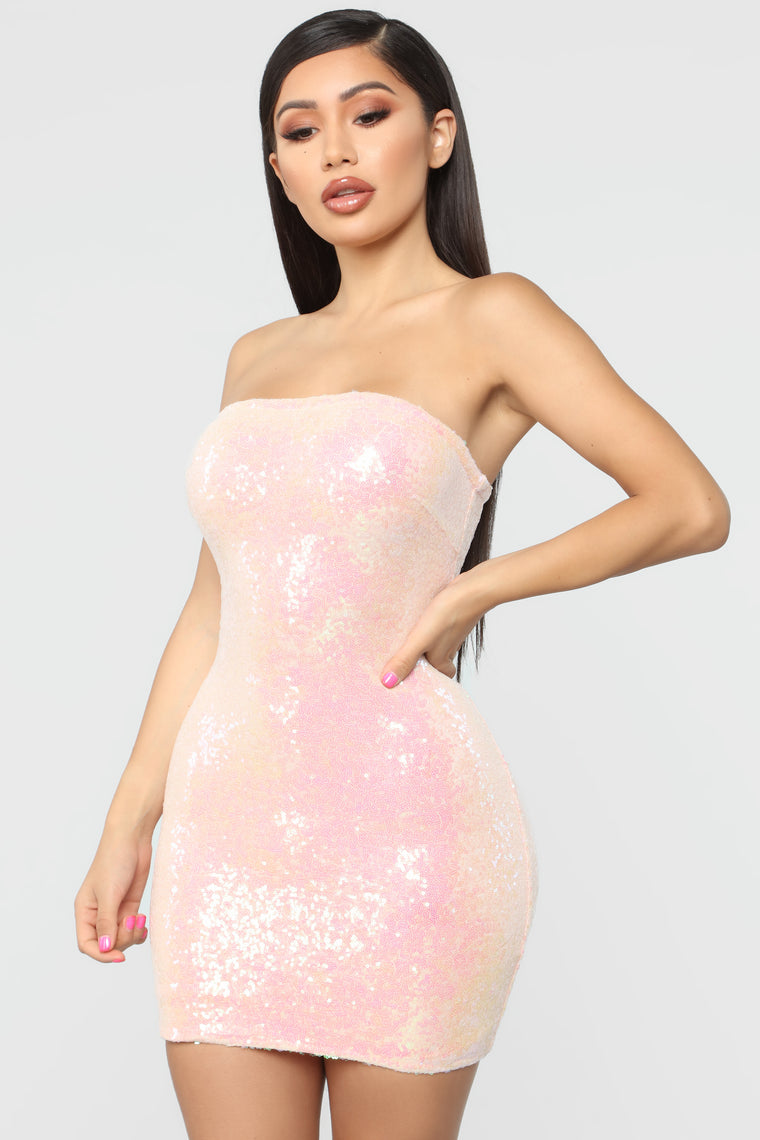 pink and black sequin dress