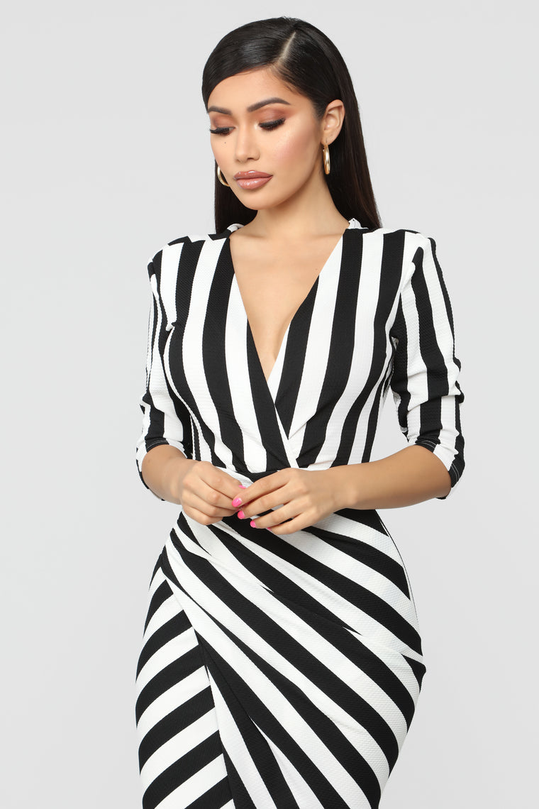 fashion nova black and white striped dress