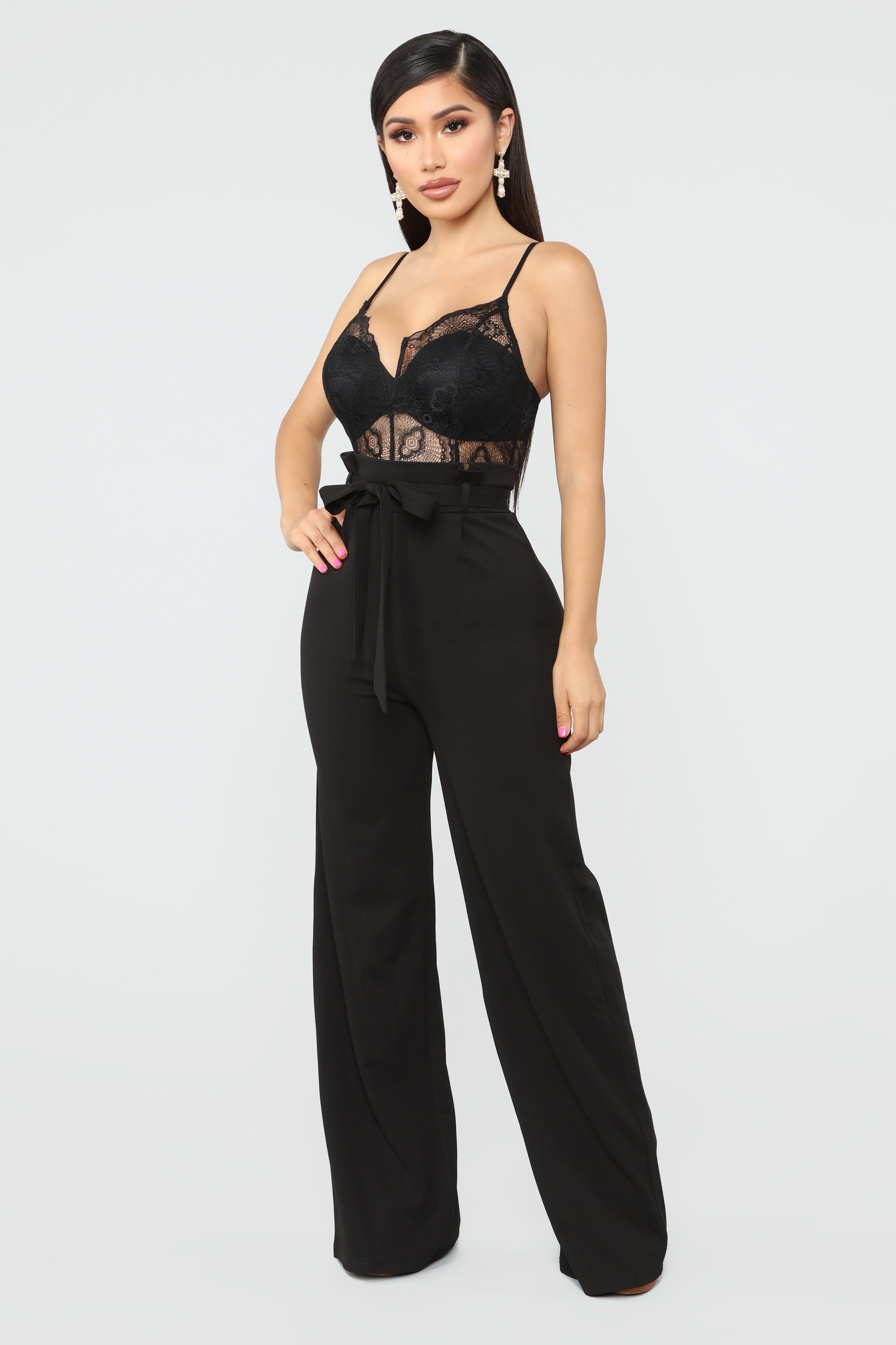 Roof Top Party Lace Jumpsuit - Black