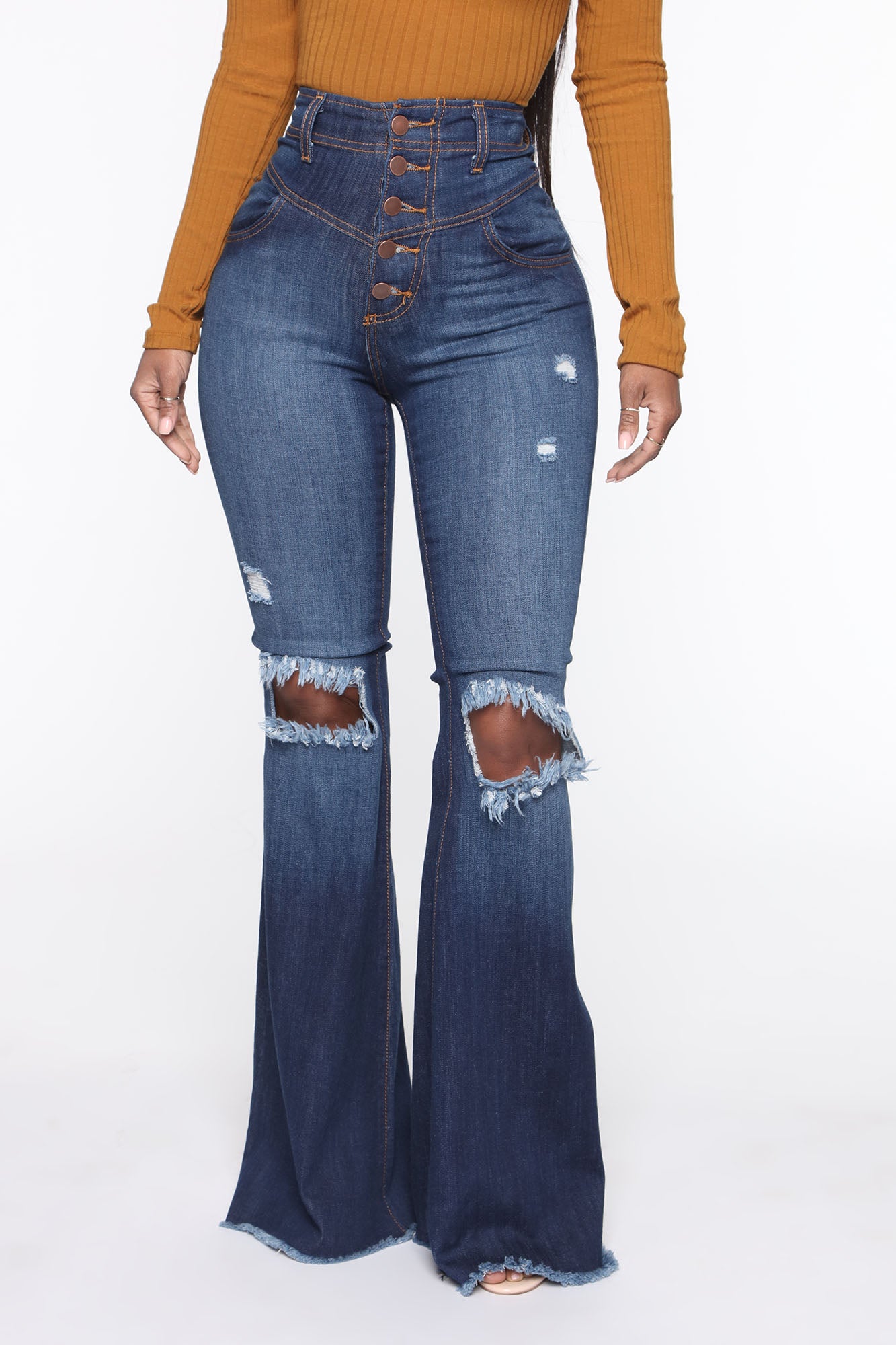 Stacked For Days Bell Bottom Jeans - Dark Denim – Fashion Nova