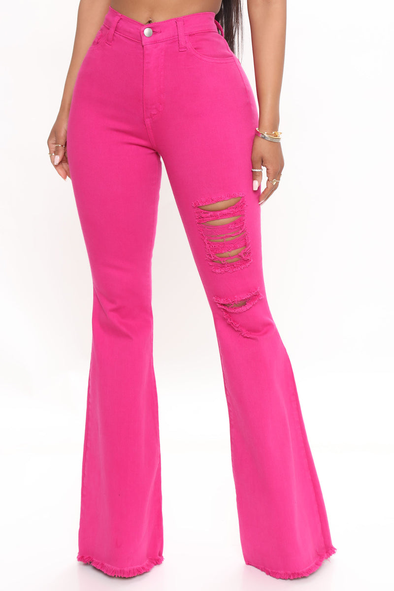 Brighten Up Your Day Super Stretch Flare Jeans - Magenta | Fashion Nova ...
