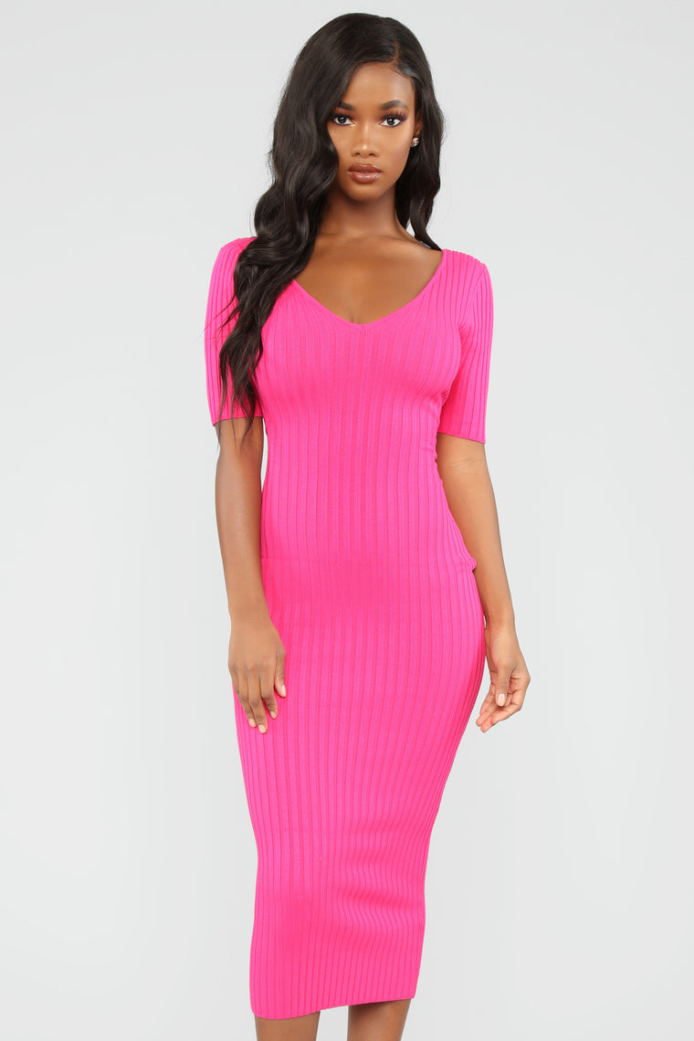 hot pink sweater dress