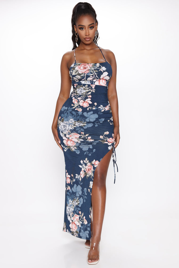 navy maxi dress floral