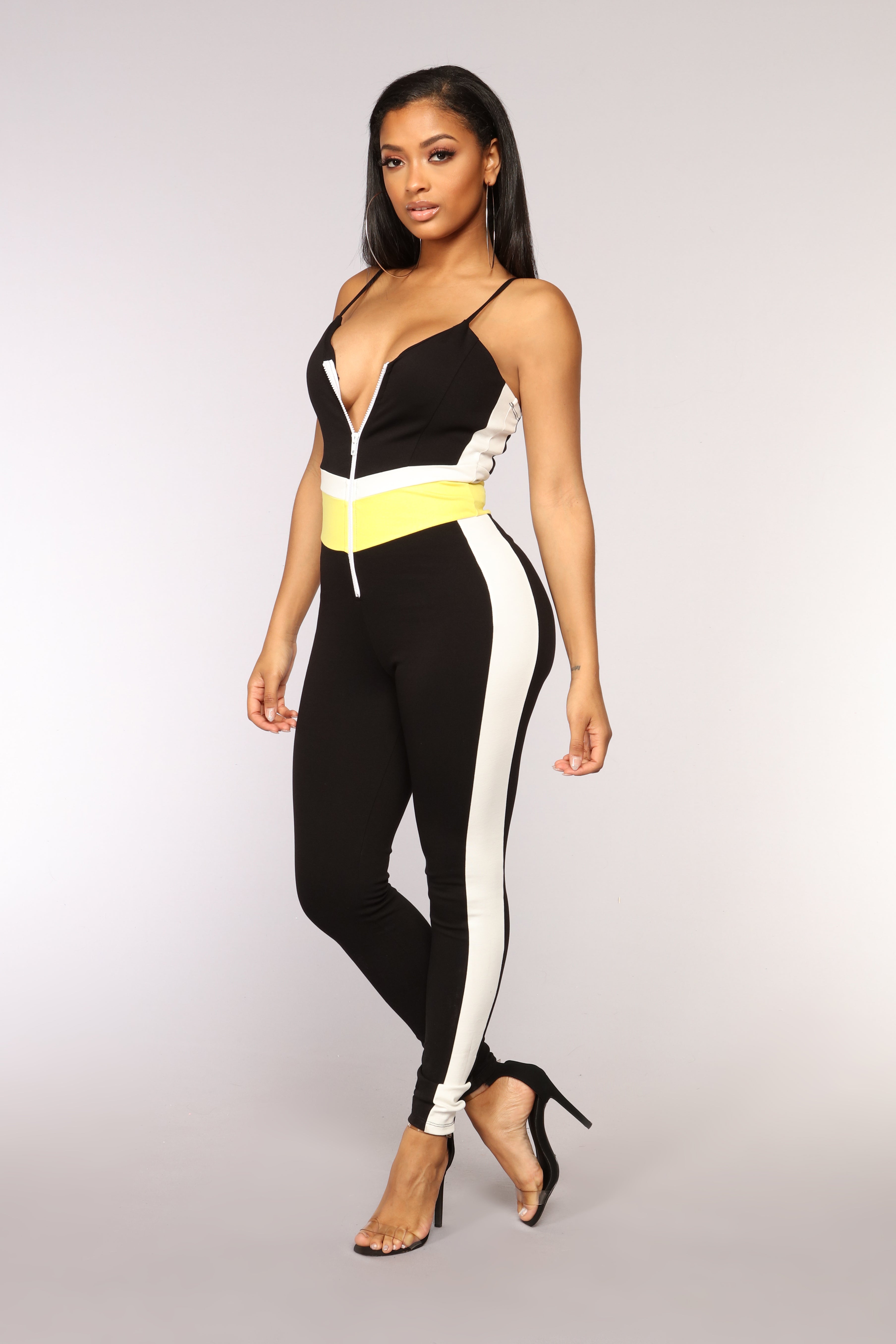 black and yellow jumpsuit