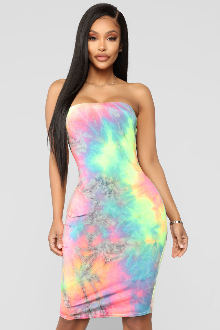 tie dye tube dress fashion nova