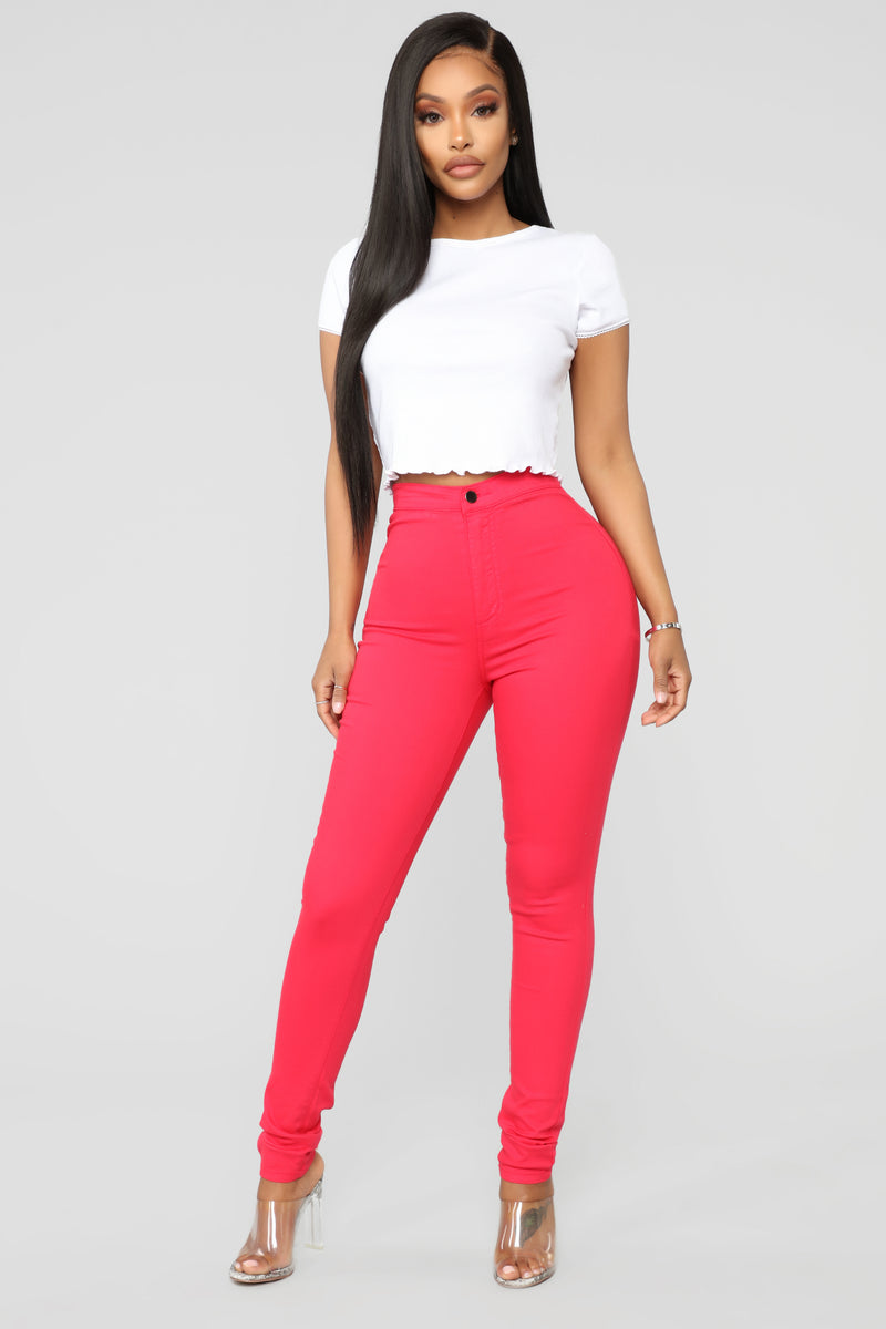 Super High Waist Denim Skinnies - Red | Fashion Nova, Jeans | Fashion Nova