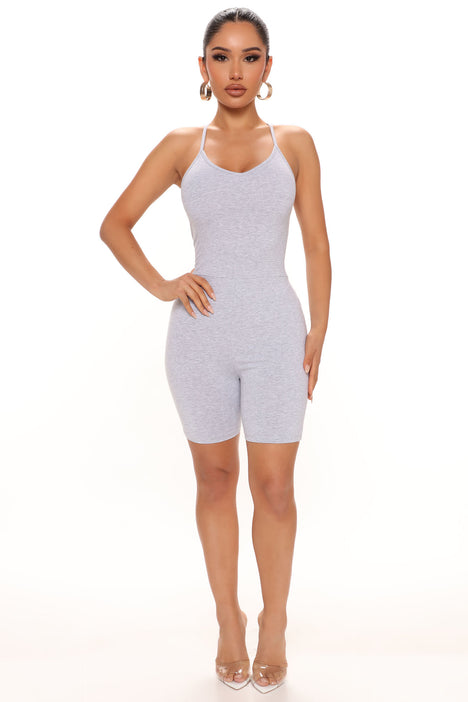 blijven Vierde lid Amber Strappy Biker Short Romper - Heather Grey | Fashion Nova, Rompers |  Fashion Nova