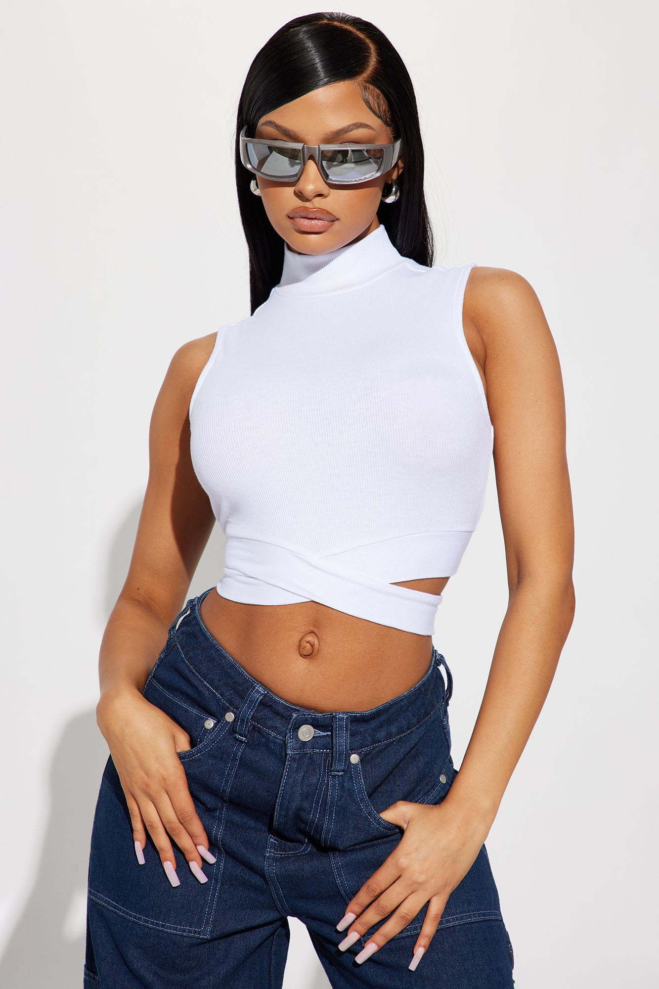 Rumi White Cropped Rhinestone Top – FINESSE