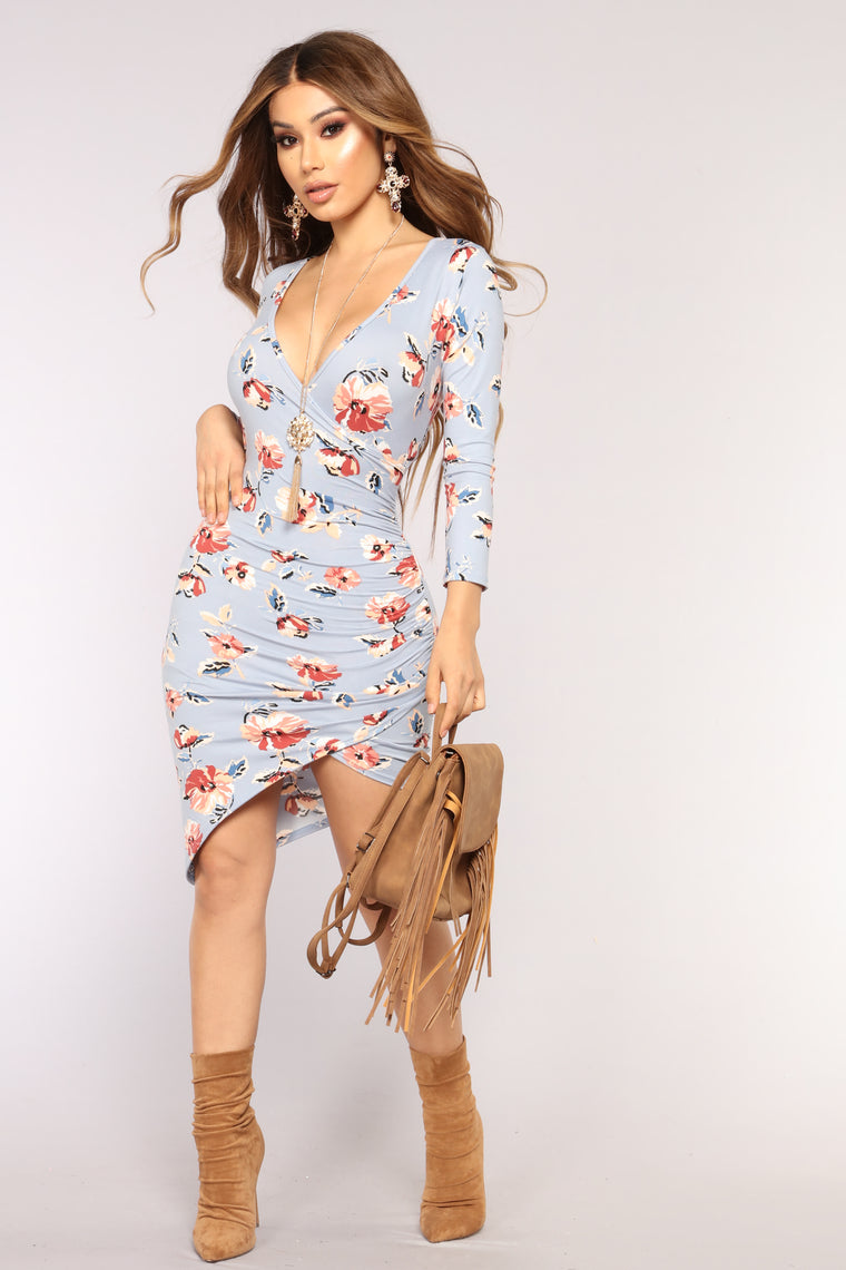 Wallflower Floral Dress - Blue/Blush - Dresses - Fashion Nova