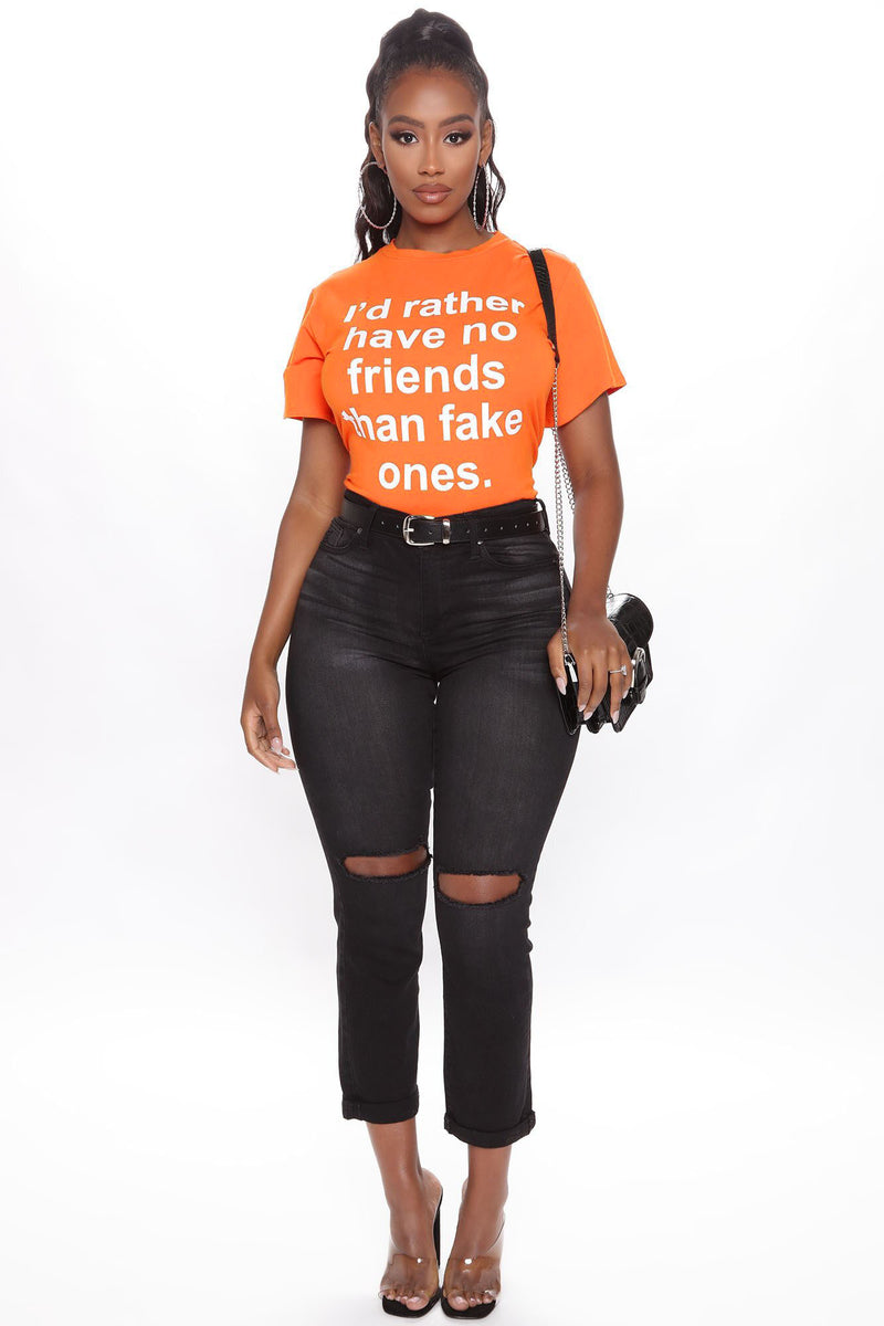 No Fake Friends Top - Orange | Fashion Nova, Graphic Tees | Fashion Nova