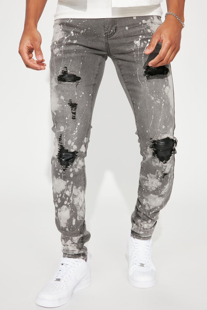 Splattered With Paint Moto Stacked Skinny Jeans - Black Wash | Fashion ...