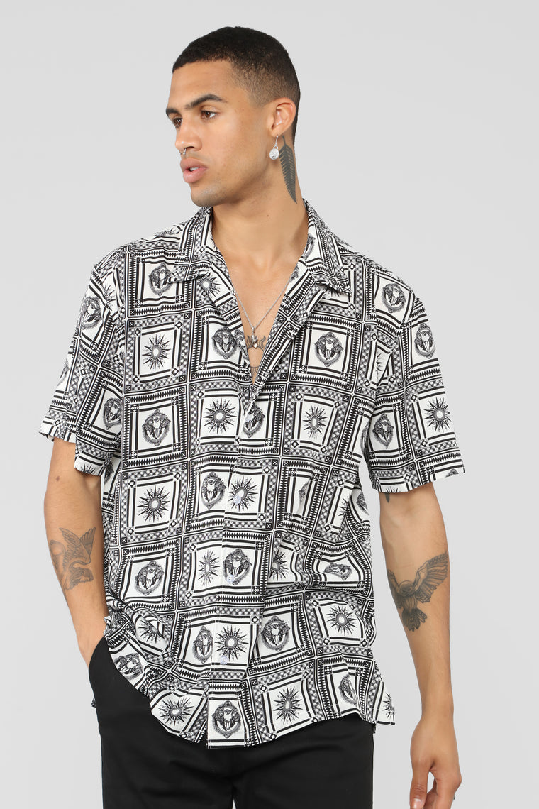 Miguel Short Sleeve Woven Top - Black/White - Mens Shirts - Fashion Nova