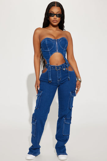 Tall Late Nights Mid Rise Cargo Flare Jeans - Medium Blue Wash, Fashion  Nova, Jeans