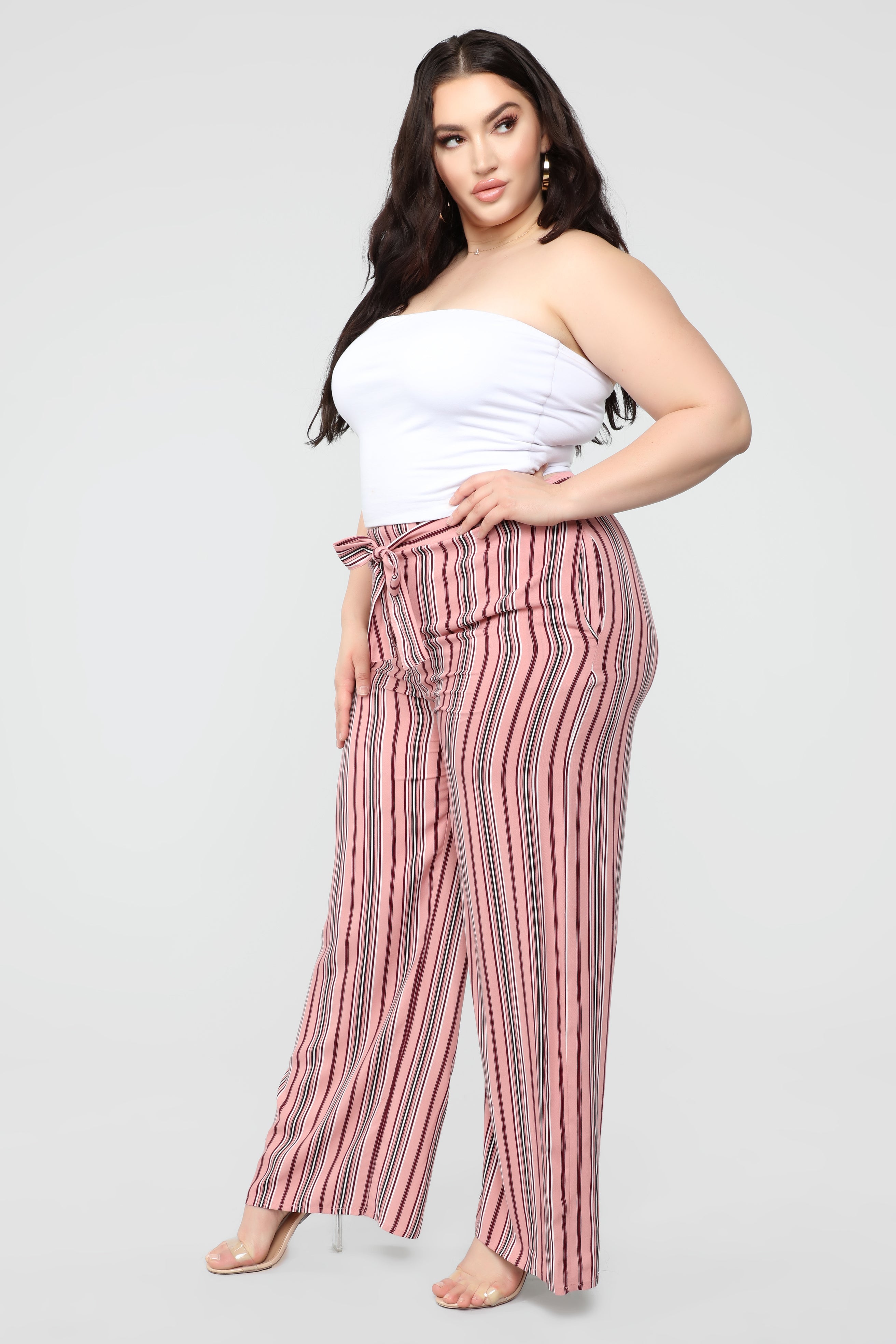 striped tie waist pants