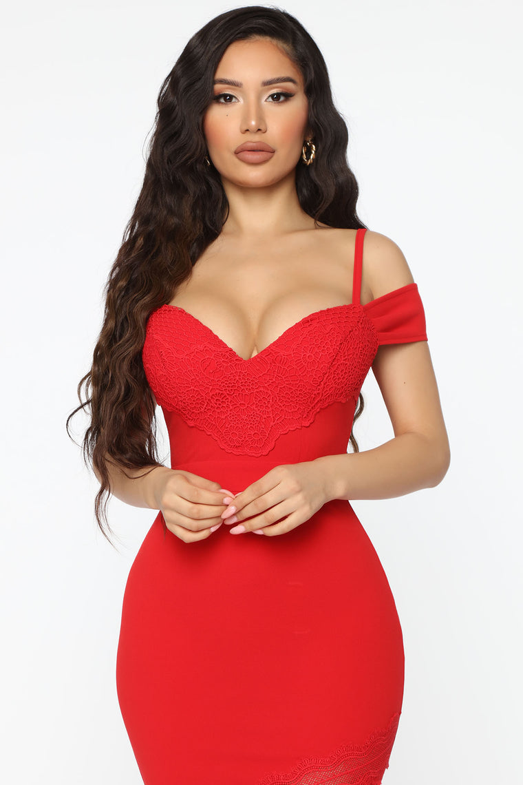 fashion nova red ruffle dress