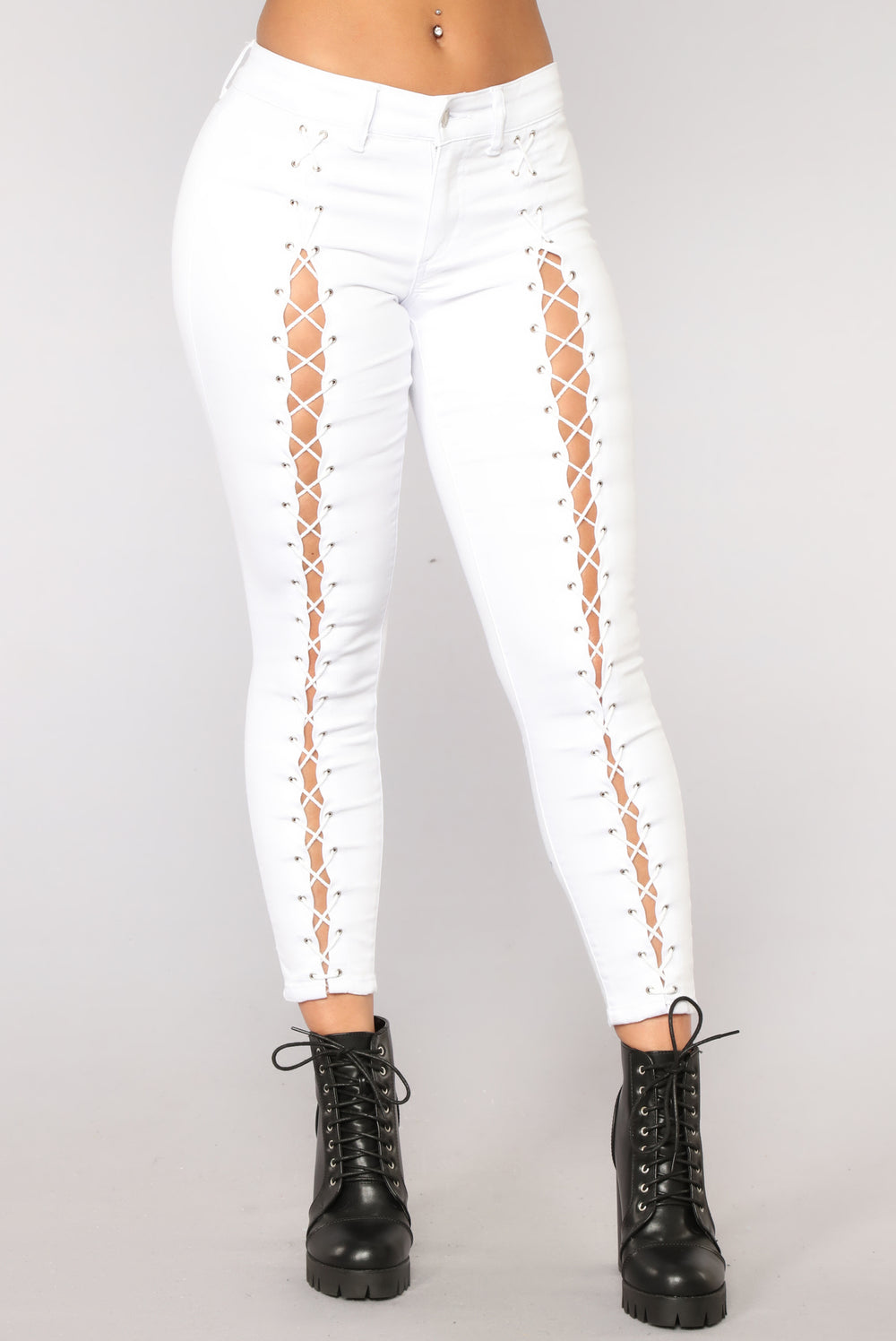 Girl Yes Lace Up Skinny Jeans White