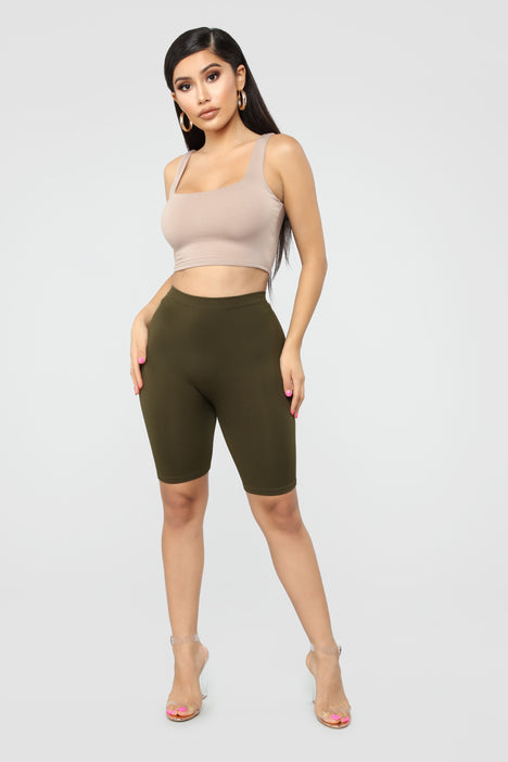 olive green biker shorts