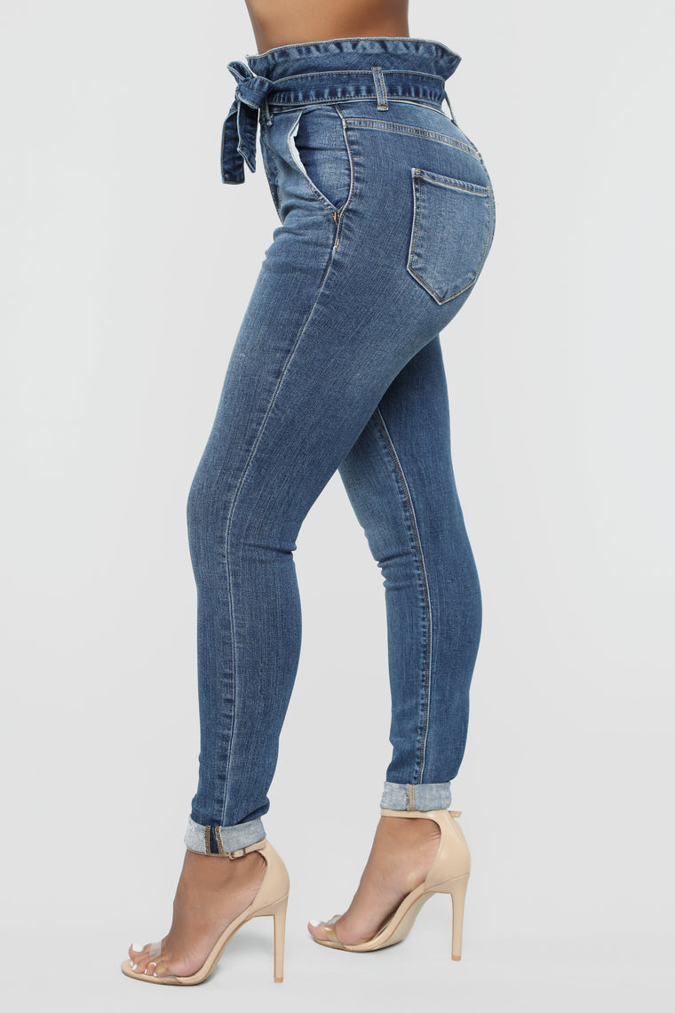 Rhapsody Paper Bag Jeans - Medium Blue Wash