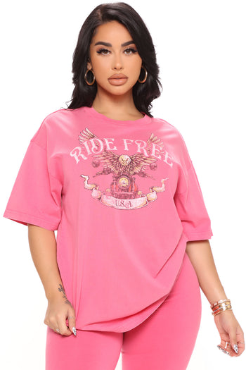 Def Leppard Distressed Oversized Washed Top - Hot Pink, Fashion Nova,  Screens Tops and Bottoms