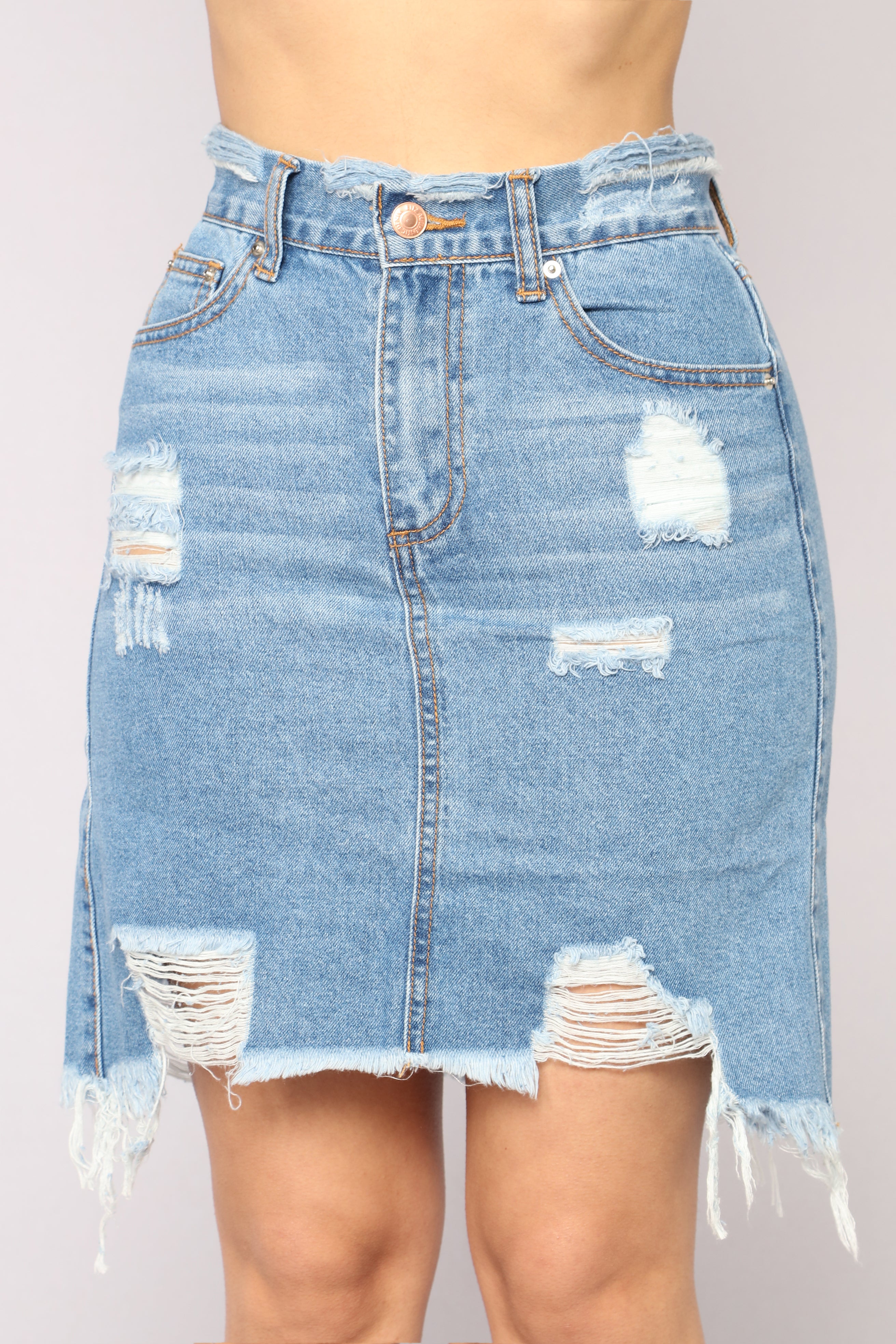 distressed jeans skirt