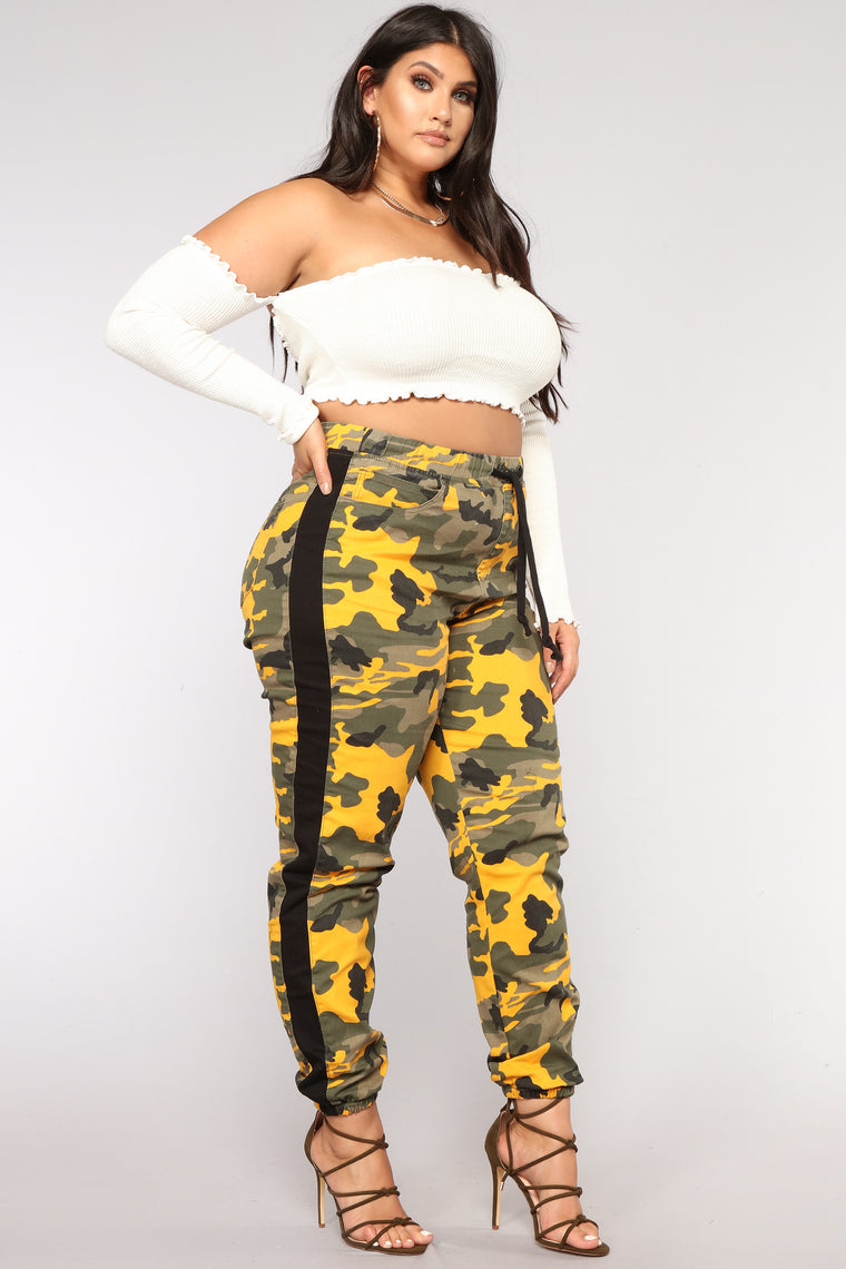 yellow cargo joggers