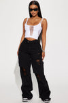 Summer Fling Destroyed Foldover Baggy Jean - Black