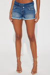 Wishful Thinking Non Stretch Fold Over Denim Shorts - Medium Wash