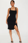 Lianna Ribbed Midi Dress - Black