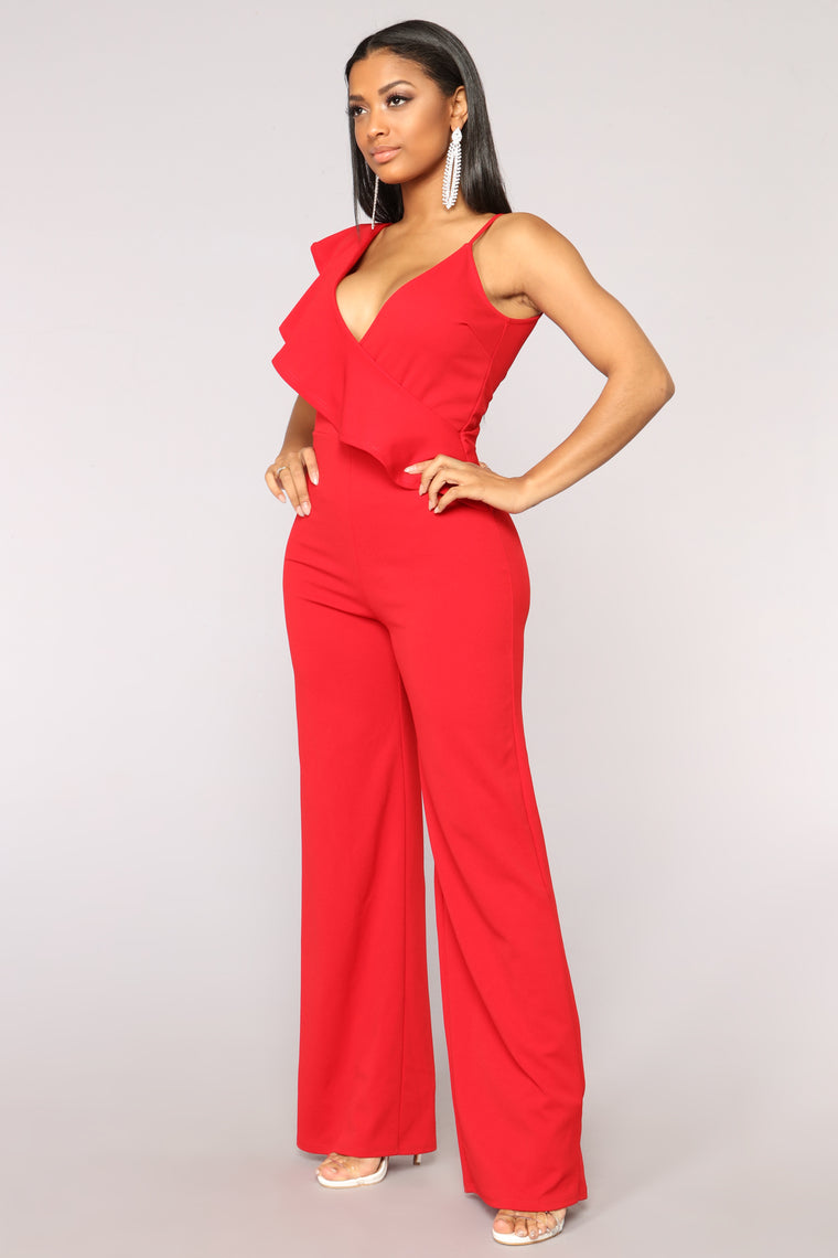 Hard To Get Ruffle Jumpsuit - Red – Fashion Nova