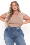 Carly V Neck Crop Tee - Mocha