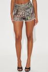 Sneaking Around Camo Stretch Denim Shorts - Olive