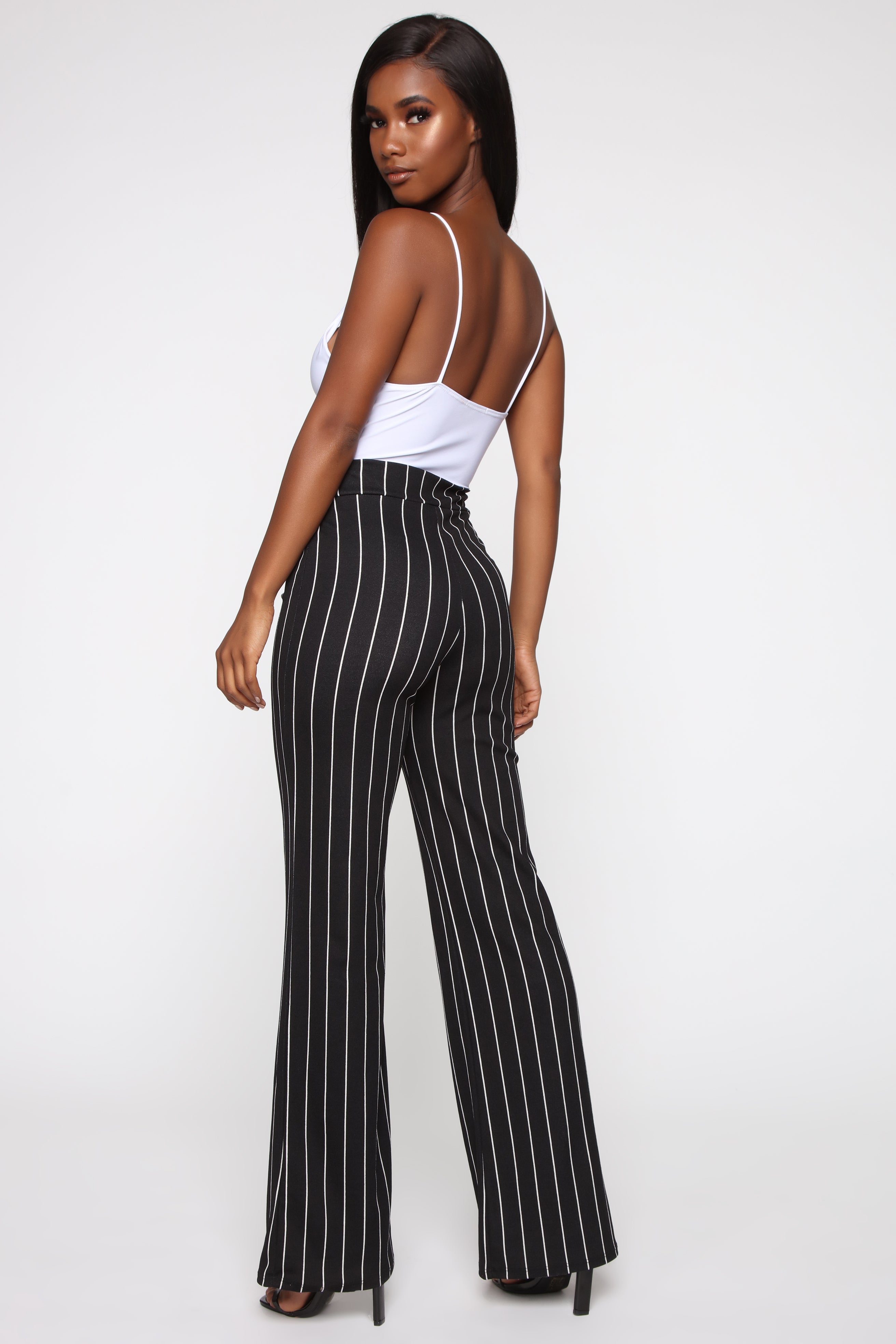 Playing Flare Tie Waist Pants - Black/White – Fashion Nova