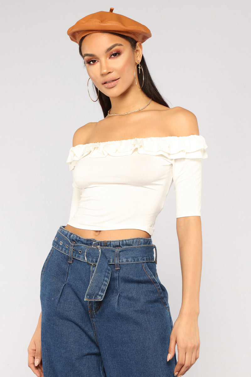 Meet Me Halfway Ruffle Top - White | Fashion Nova, Knit Tops | Fashion Nova