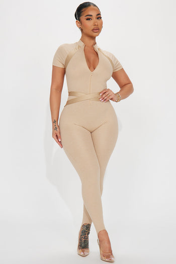 Adriana Light Snatched Jumpsuit - Taupe