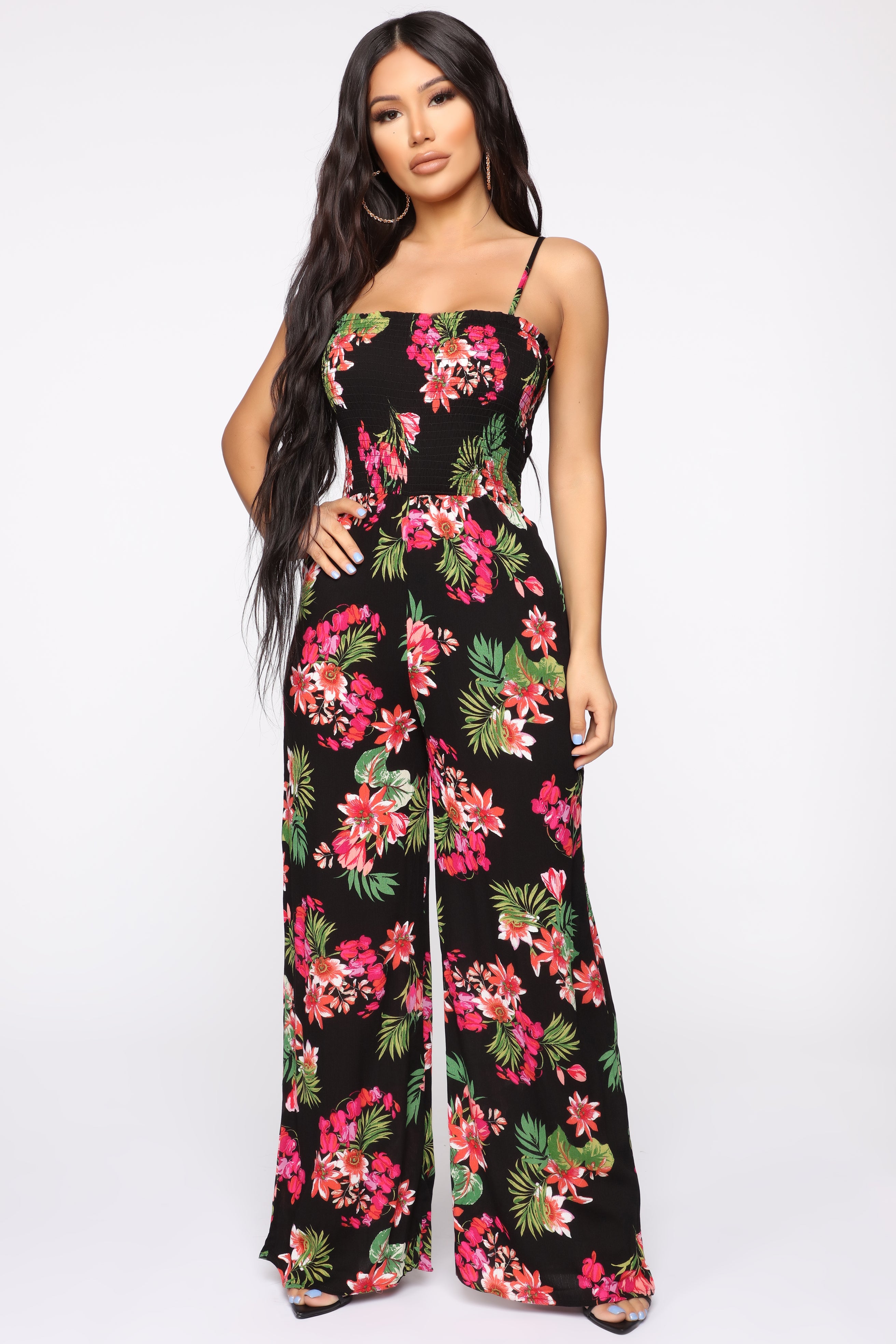 Paradise Trip Smocked Jumpsuit - Black