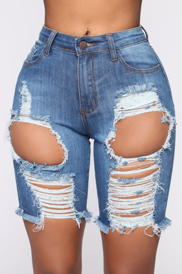blue ripped jean shorts