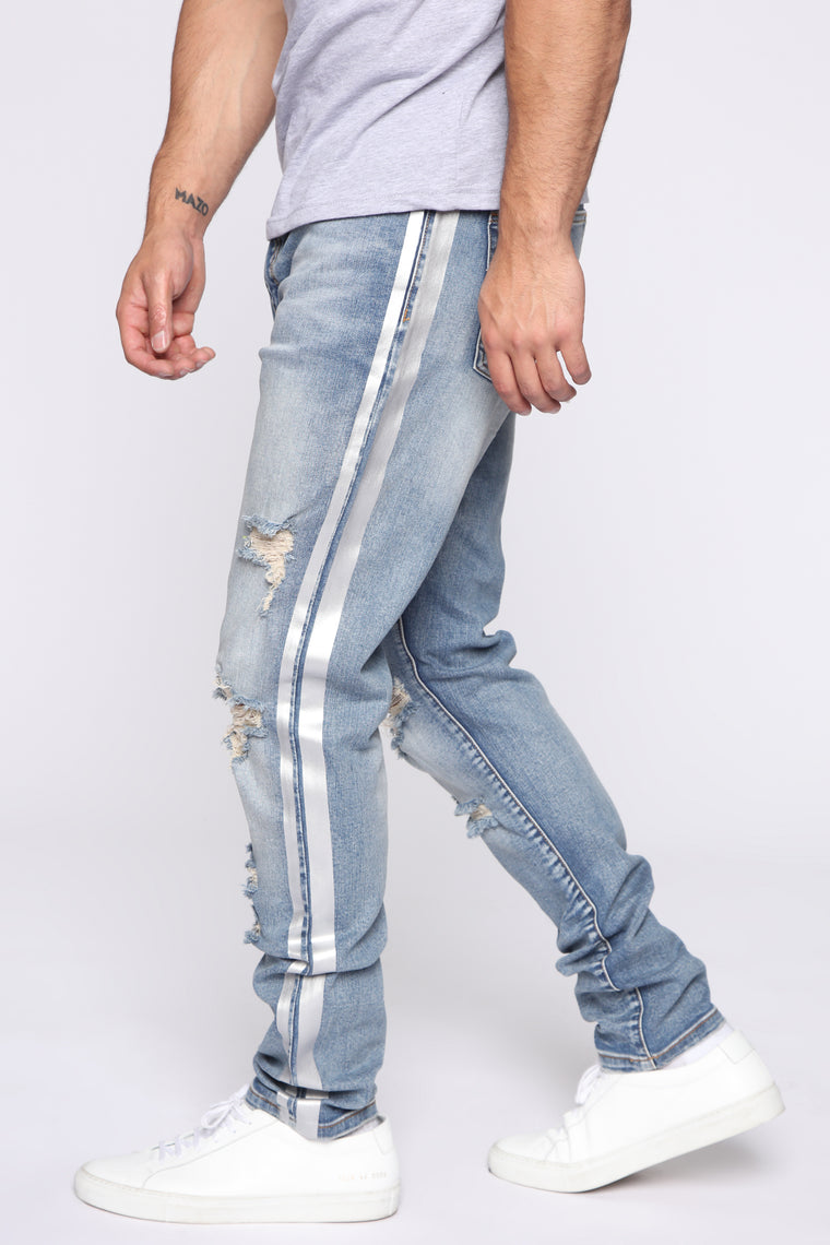 jeans with silver side stripe