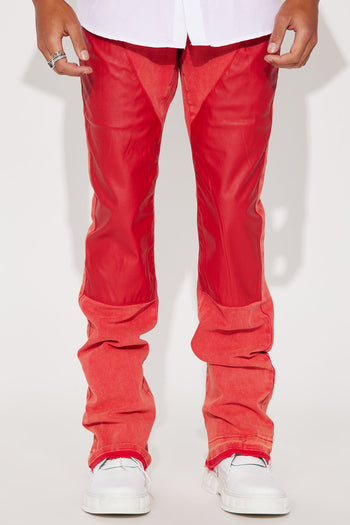 Cornell Stacked Skinny Flare Twill Pants - Red
