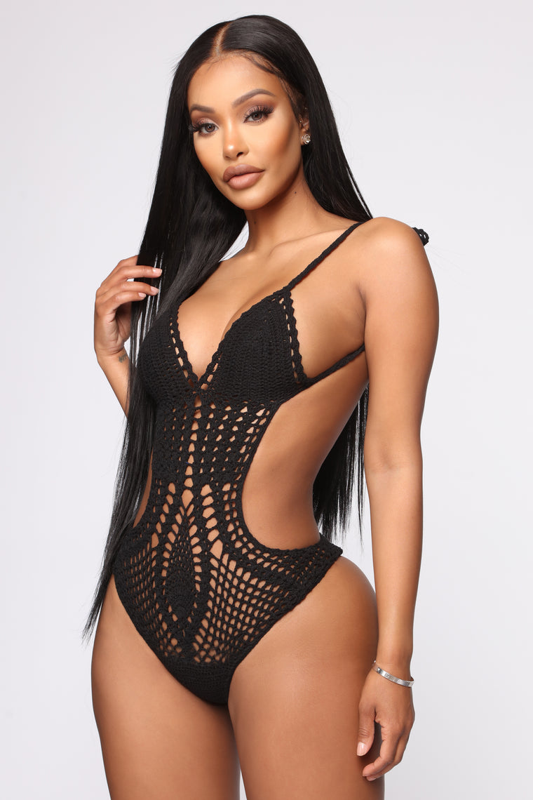 black crochet monokini