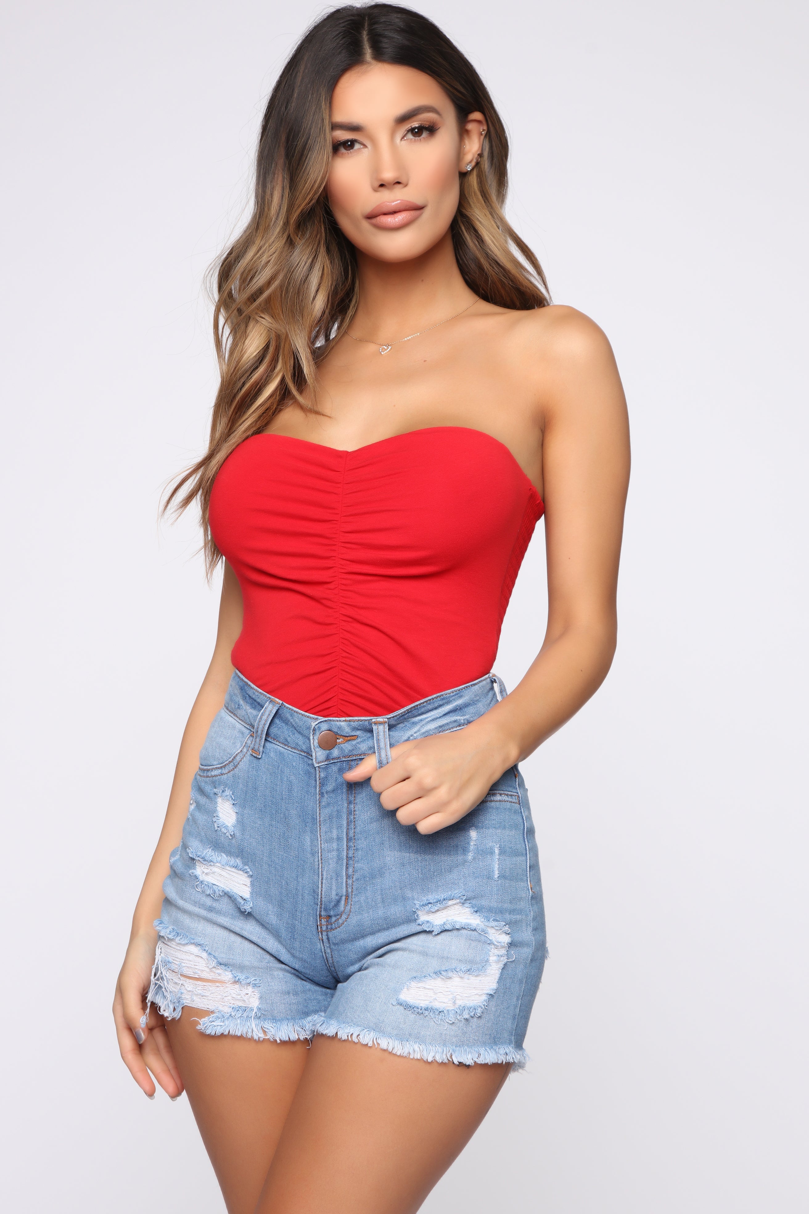 Katie Ruched Tube Top - Red