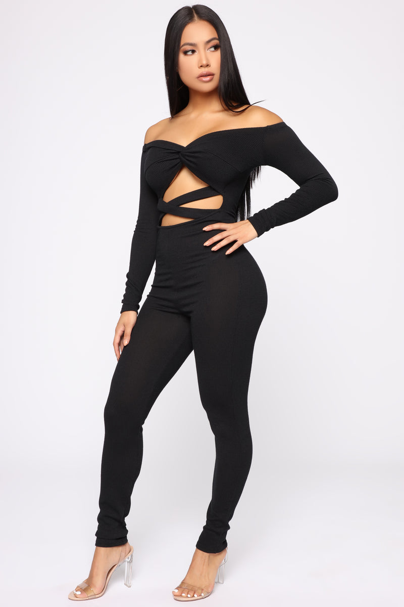 Feeling The Moment Off Shoulder Jumpsuit - Black | Fashion Nova ...