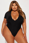 Take The Plunge Lined Bodysuit - Black