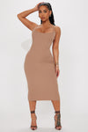 Bella Ribbed Midi Dress - Brown