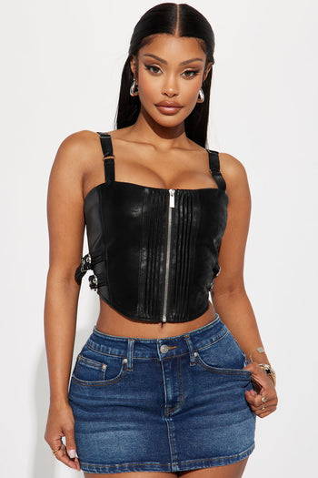 On The Street Faux Leather Top - Black
