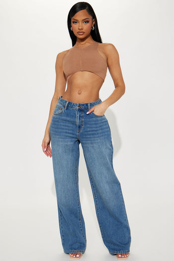 Risen Mid Rise Crossover Medium Wash Wide Leg Jeans - Boujee Boutique