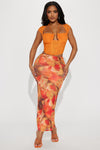 Lost In You Mesh Maxi Skirt - Orange/combo