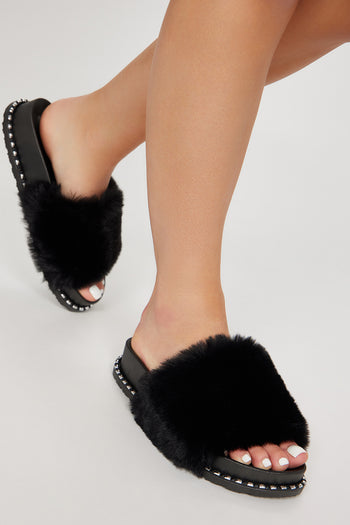 All Fur You Slides - Black, Fashion Nova, Shoes