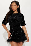 Christy Sequin T-Shirt Mini Dress - Black